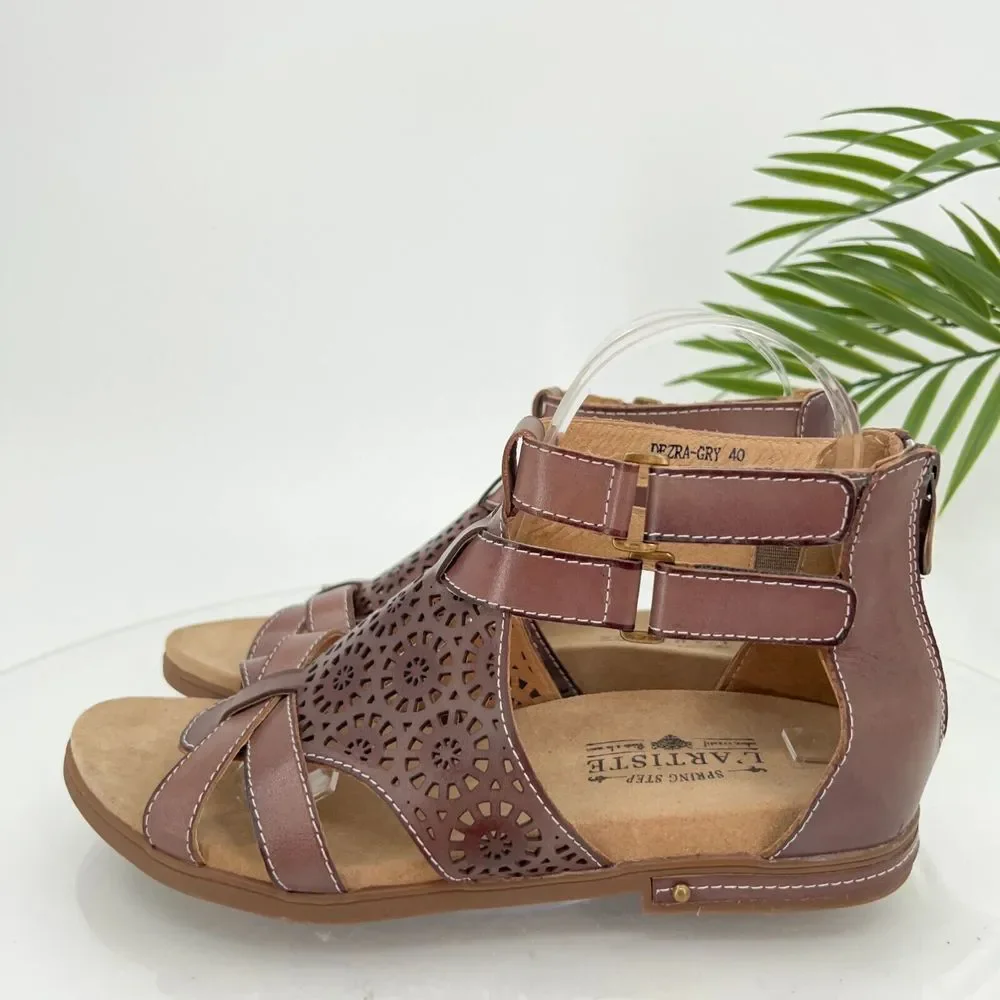 L'Artiste SpringStep Women's Dezra Sandal Size 40 10 Flat Brown Gladiator Shoes - Picture 5 of 15